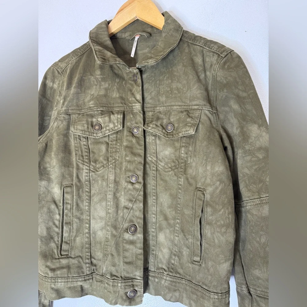 Free People Green Military‎ Camouflage Jean Jacket Small - Picture 3 of 6